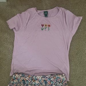 Size small in shirt and 00 in skirt  from target